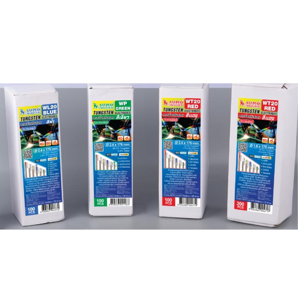 *ไม่มีกล่องนะคะ*SUMO SMลวดเชื่อมทังสเตน สีแดง สีฟ้า สีเขียว SUMO #WT-20,#WL-20,#WP-20  ราคาต่อเส้น ข