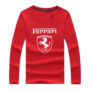 ใหม่ เสื้อยืดคอกลม แขนยาว ผ้าฝ้าย พิมพ์ลายตัวอักษร Ferrari ระบายอากาศ สไตล์เกาหลี หรูหรา สําหรับผู้ชาย M-5xl 6uw