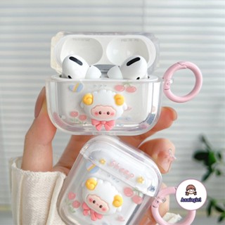 เคสหูฟังบลูทูธไร้สาย Tpu นิ่ม แบบใส ลายแกะ 3D สีชมพู พร้อมแหวนคล้อง กันตก สําหรับ Airpods 1 2 3 Airpod Pro