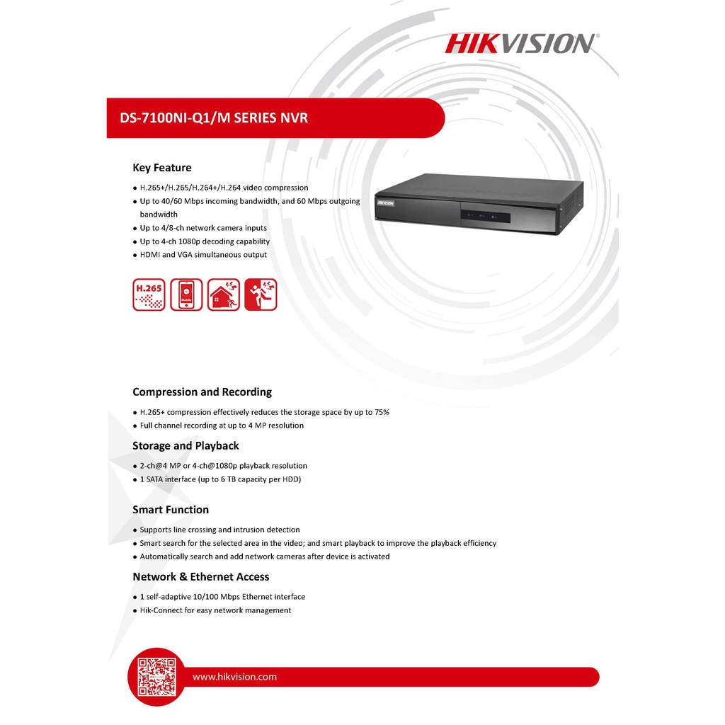 เครื่องบันทึก Hikvision NVR รุ่น DS-7104NI-Q1/M 4-ch Mini 1U NVR