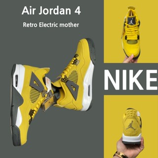 （ยิงจริง）Nike Air Jordan 4 Retro Electric mother ของแท้100%💯รองเท้าผ้าใบ รองเท้า รองเท้าวิ่ง รองเท้า nike-1-4