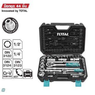 Total ชุดเครื่องมือ 44ตัวชุด THT421441 บล็อกชุด 1/4" 1/2"