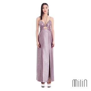 [MILIN] Gabriella Dress Front ring cutout ruched deep v neck high slit maxi dress เดรสยาวแต่งวงแหวนคอวีลึกผ่าหน้า