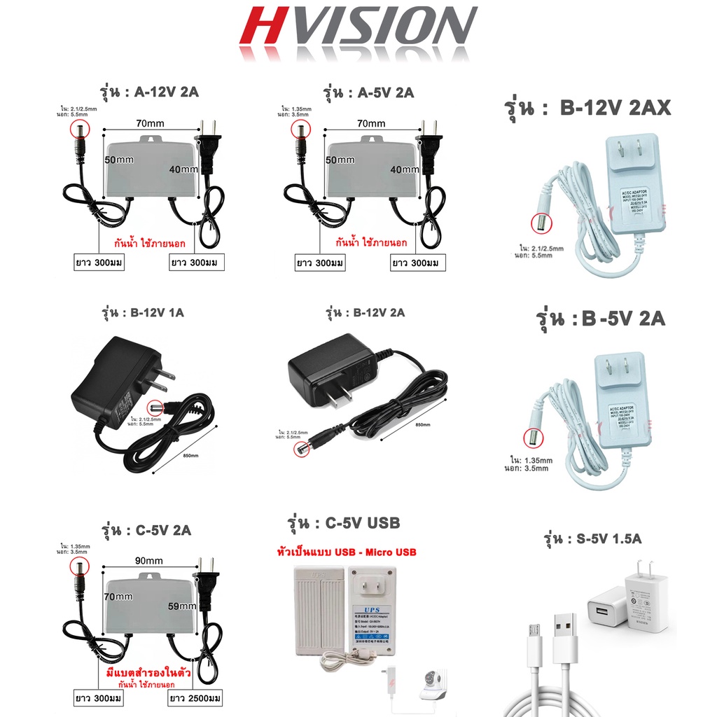 HVISION ADAPTER 12V 2A DC อะแดปเตอร์ Adapter 12V 2A หม้อแปลง อแดปเตอร์แปลงไฟ หม้อแปลงกล้องวงจรปิด 5.5*2.1mm (Black)