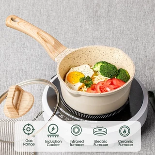 Ecowin หม้อนมหินไมฟานไม่ติด 16/18/20 ซม. หม้อนมไม่ติดด้ามจับไม้ยาว เหมาะสำหรับเตาทุกประเภท