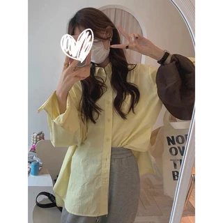 Cicishop(2165)เสื้อเชิ้ตทรงoversize เนื้อผ้าดีทรงสวยใส่แมทช์ง่ายสไตล์เกาหลีสุดๆ
