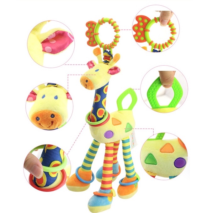 ตุ๊กตายีราฟตัวใหญ่สำหรับเด็กเล็ก สีสดใสช่วยเสริมพัฒนาการและกล้ามเนื้อเด็ก แขวงได้ทุกที่จะเตียงหรือรถเข็น - รูปที่ 2