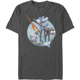 Itchy &amp; Scratchy Missile The Simpsons T-Shirt เสื้อเชิ้ต เสื้อคนอ้วนผญ เสื้อยืดเด็กผช เสื้อขาว