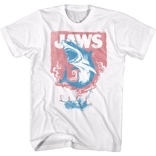 Leaping Shark Jaws T-Shirt เสื้อครอปสายฝอ เสื้อสีขาว