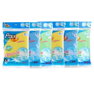 (ยกแพ็ก) Poly-Brite โพลี-ไบรท์ ฟองน้ำหุ้มตาข่าย (คละสี) สปอนจ์อัลตร้า ไม่เป็นรอย ขัดเทฟลอน เครื่องแก้ว (6 ชิ้น,12 ชิ้น)