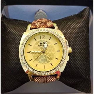 นาฬิกา Coach สีทอง สายหนังล้อมเพชร งานสวยเรียบหรู