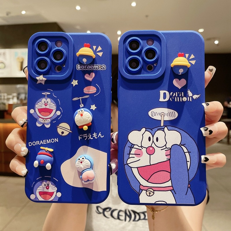 สําหรับ Reno 10 OPPO A3 Pro A3X A60 A79 A58 A38 A18 A78 A17 A98 A96 A76 A16 A95 A74 A94 A54 A15S A93 A53 A52 A92 A91 A31 A5 A9 2020 A5S A7 A12 F11 F9 เคสโทรศัพท์มือถือ ลายการ์ตูนโดราเอมอน 3D สีฟ้า สําหรับ