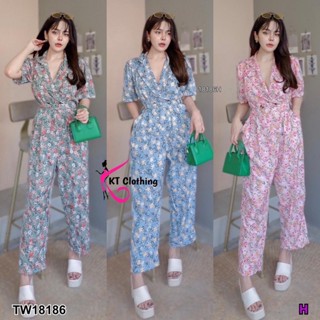 MM18186 Jumpsuit จั้มสูทคอปก ขายาว พิมพ์ลาย + สายผูก Jumpsuit Jumpsuit with collar, long legs, printed pattern + tie