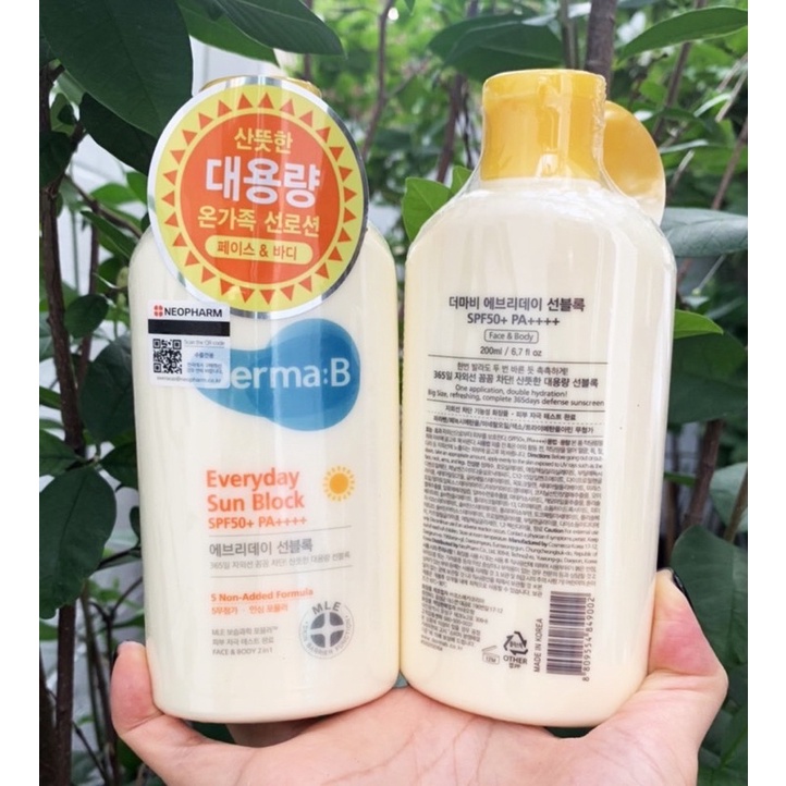 Derma: B Everyday Sun Block SPF50+ PA+++ 200ml. ครีมกันแดดผิวหน้าและผิวกาย