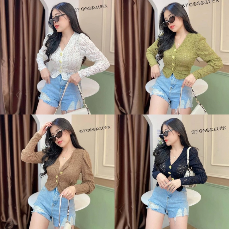 SpinnyHouse เสื้อลูกไม้แขนยาว งานลูกไม้ลายทักทอ รุ่น กรรไกรมุก B-014-4-B