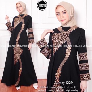 ล่าสุด Gamis Abaya Turkey 1229 ชุดเดรส ปักลาย สีดํา สําหรับผู้หญิงชาวมุสลิม