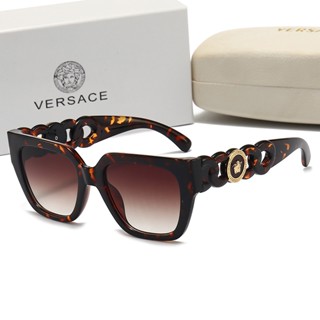 Versace แบรนด์หรู แฟชั่น คลาสสิก ย้อนยุค เลนส์ ไล่ระดับสี สี่เหลี่ยม แว่นกันแดด ผู้หญิง วันพีช