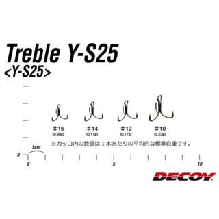 ตัวเบ็ดสามทาง Treble Decoy Y-S25 ทางเล็บเหยี่ยว สีเงิน Made in Japan (แยกขาย 1 ตัว)