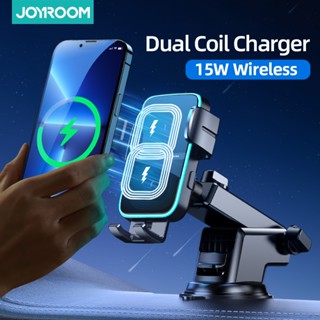 Joyroom ที่วางโทรศัพท์มือถือไร้สาย QI 15W 15W QI แบบคอยล์คู่ สําหรับรถยนต์