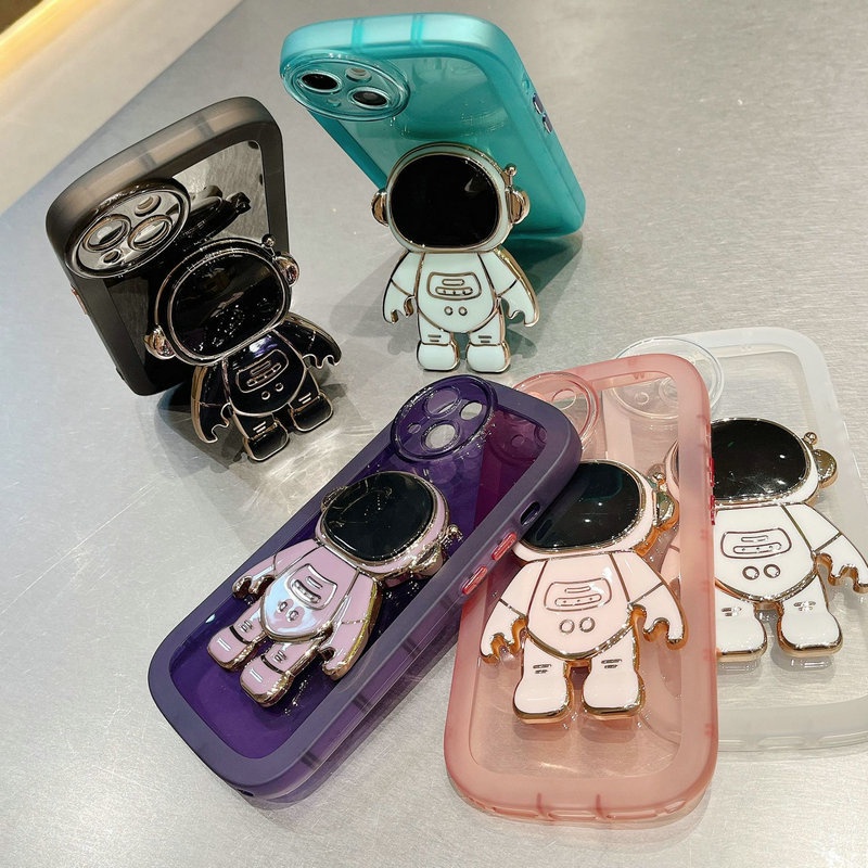 เคส Samsung A15 A14 A13 A12 M12 A11 M11 A05 A05S A04 A03 A03S A02S 4G 5G Transparent Solid Color Astronauts Holder Soft Case
