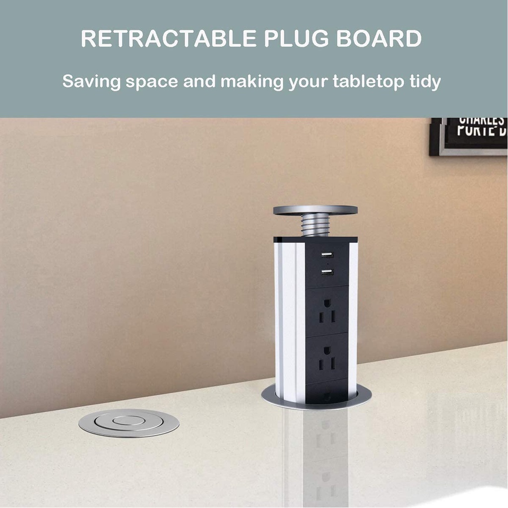 ARetractable Popup Power Socket Worktop Desk Pull Pop Up Power Outlet