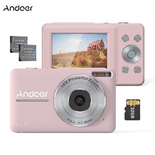 Andoer กล้องบันทึกวิดีโอดิจิทัล 1080P 44MP ออโต้โฟกัส หน้าจอ IPS 2.5 ซูม 16X กันสั่น จับใบหน้า กันสั่น พร้อมการ์ดหน่วยความจํา 32GB แบตเตอรี่ 2 ชิ้น