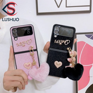 Lushuo เคสโทรศัพท์มือถือ ผ้ากํามะหยี่ขนนิ่ม ลายหัวใจน่ารัก สไตล์เกาหลี หรูหรา สําหรับ Samsung Galaxy Z Flip 3 5G and Z Flip 4 Z Flip3 ZFlip3 ZFlip 3 Z Flip4 ZFlip 4