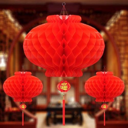 พร้อมส่ง โคมจีน โคมรังผึ้งสีแดงพลาสติก  蜂蜜灯大灯笼小红灯笼挂饰结婚喜庆典新年灯笼纸灯 Chinese honeycombs plastic lantern