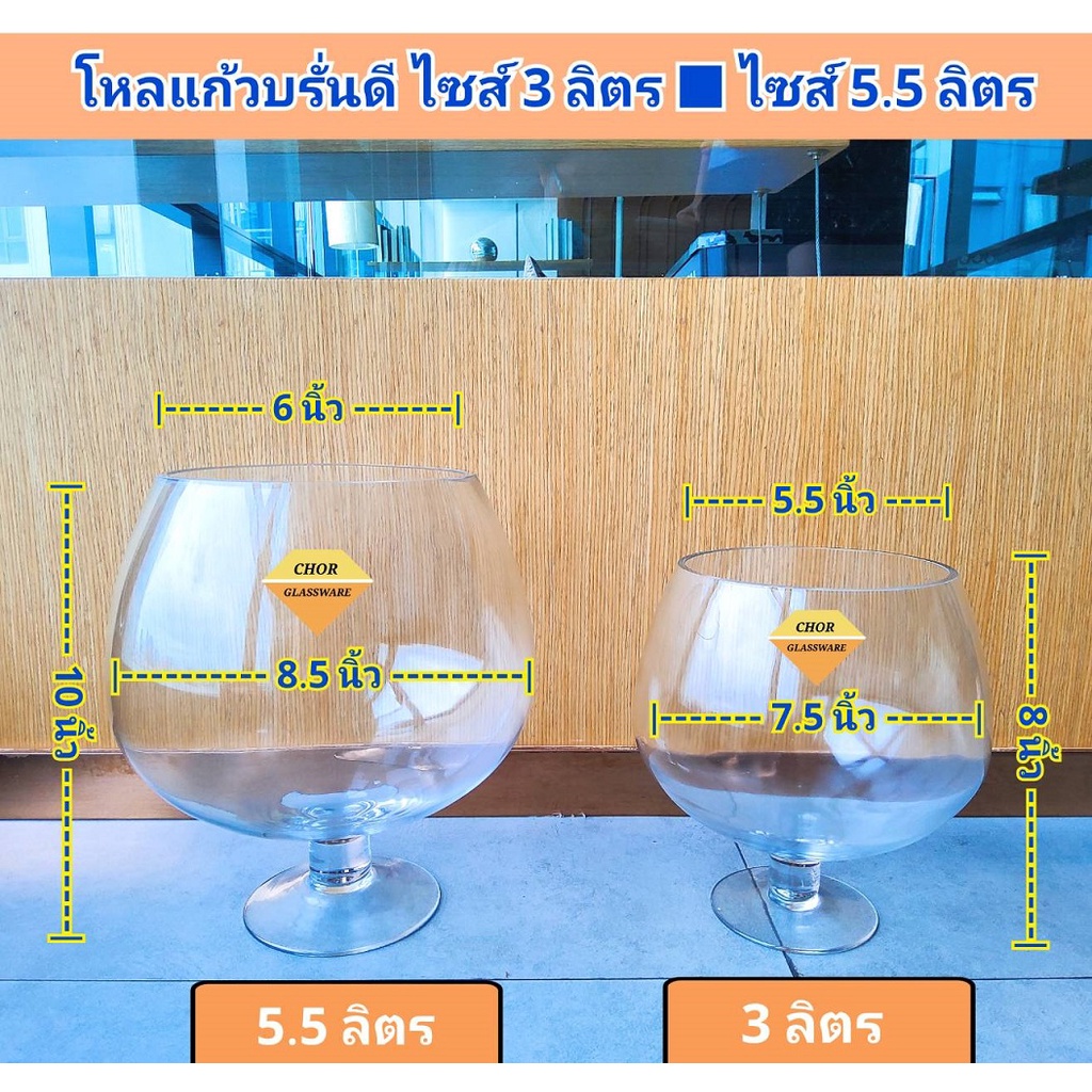 แก้วแชมเปญจัดสวนประกวด ปาก 6-7 นิ้ว ใส่น้ำปั่่นคอกเทล แก้วบรั่นดี ขนาดใหญ่ 3000 - 5500 ML [พร้อมส่ง] โหลน้ำหวาน
