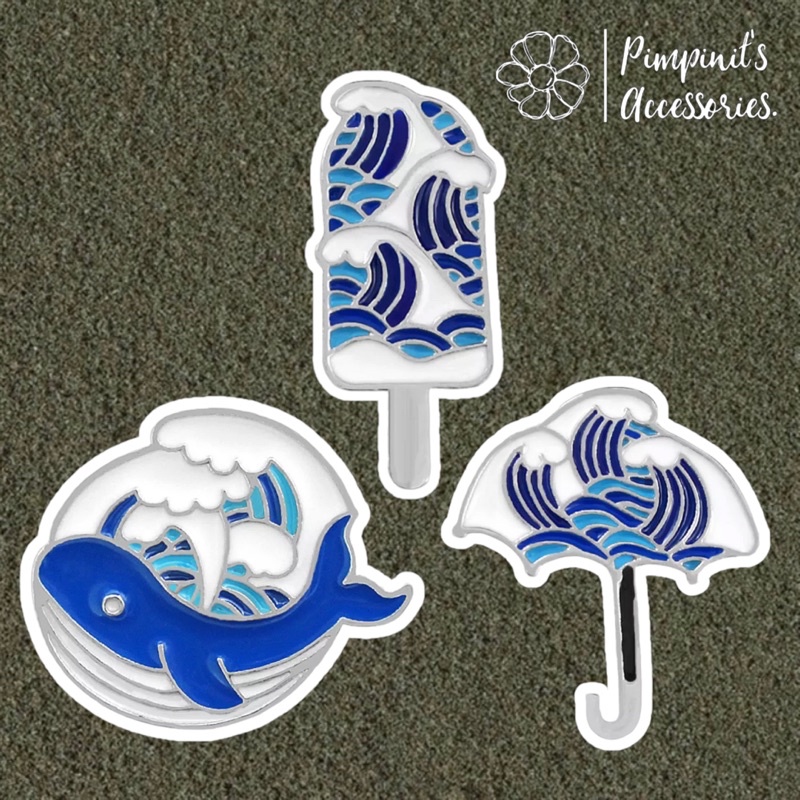 ʕ •ᴥ•ʔ พร้อมส่ง : เข็มกลัดปลาวาฬ,ไอศครีมและร่มสไตล์ญี่ปุ่น | Whale, Ice Cream & Umbrella Japanese Style Enamel Brooch