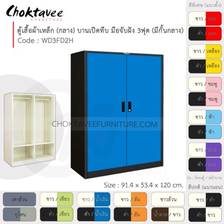 ตู้เสื้อผ้า เหล็ก 3ฟุต(กลาง) (แบ่งครึ่ง) บานเปิด-ทึบ จับฝัง WD3FD2H-Black (โครงตู้สีดำ) [EM Collection]