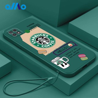 ใหม่ เคสโทรศัพท์มือถือ ซิลิโคนนิ่ม กันกระแทก ลายฉลาก Starbucks พร้อมสายคล้อง แฟชั่นสร้างสรรค์ สําหรับ Samsung A22 5G F42 5G A22S 5G