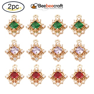 Beebeecraft จี้ทองเหลือง ประดับเพชรเทียม พลอยเทียมใส สีเขียวทะเล ขนาด 14.5X11X4 มม. รูขนาด 1.2 มม. ความยาวแนวทแยง 14.5 มม. ความยาวด้านข้าง 10 มม. 2 ชิ้น