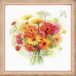 Rio-1485 Watercolor Gerberas ชุดปักครอสติชลิขสิทธิ์แท้ ครอสติชไม่พิมพ์ลาย แบรนด์ Riolis