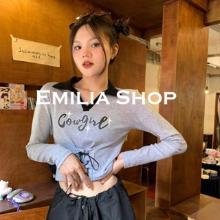 EMILIA SHOP เสื้อ เสื้อครอปเสื้อผ้าแฟชั่นผู้หญิงเสื้อแขนยาวไหมพรม2022 ใหม่ High quality ins Trendy ทันสมัย S071117 36Z230909