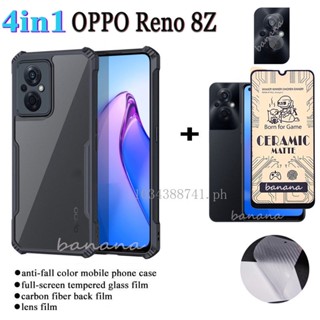 4in1 เคสโทรศัพท์มือถือ ขอบตรง แฟชั่น สําหรับ OPPO Reno 8 Reno 8Z 5G Reno 7Z 5G Reno 8 PRO 5G Reno 7 4G Reno5 Reno6 5G