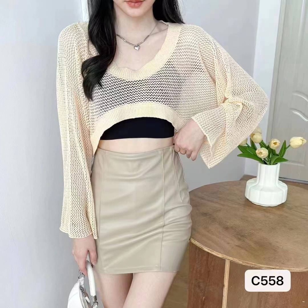 เสื้อแขนยาว คอกลม ตาข่าย ซีทรู เสื้อครอป เว้าหน้าสั้นหลังยาว สุดแซ่บ เสื้อแฟชั่นผู้หญิง ทรงสวย เซ็กซี่ ใส่คลุมเกาะอกสวยๆ