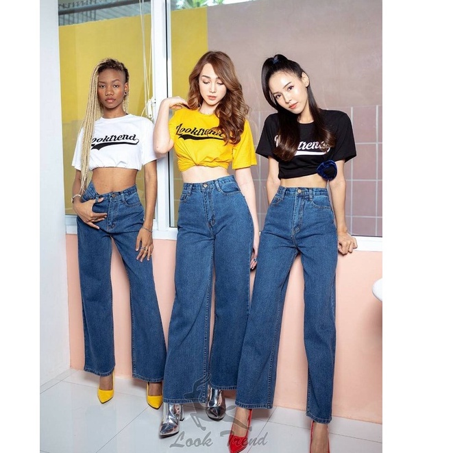 Looktrend888 กางเกงยีนส์ เอวสูง ผู้หญิง ขากว้าง ทรงกระบอกใหญ๋ ผ้าไม่ยืด ป้ายกวาง 2 สี ราคา ถูกที่สุด ดีลบีเคเค แกลเลอรีภาพที่ 5