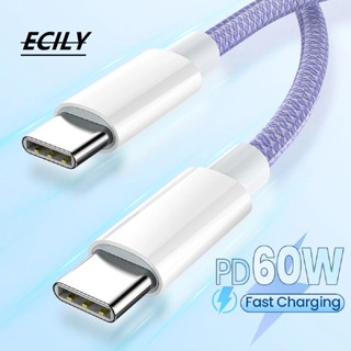 Ecily PD Type C เป็น Type C สายเคเบิล 60W สายชาร์จเร็ว USB C ถึง USB C สายเคเบิล สําหรับชาร์จโทรศัพท์ สายเคเบิล USB