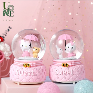 UoneHome พร้อมส่ง ♥ H118 กล่องดนตรีลูกแก้วคิตตี้ เกล็ดกิมะลอยได้ เรืองแสง ของขวัญวันเกิด♥ มีบริการรับห่อของขวัญ การ์ดแถม