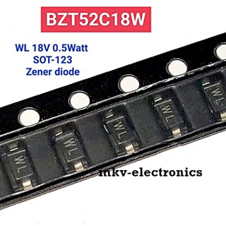 (10ตัว) BZT52C18W , 18V 0.5Watt SMD ZENER DIODE ตัวถังSOD-123 (รหัสสินค้า M03003)