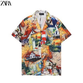 Zara เสื้อเชิ้ตลําลอง คอปก สําหรับผู้ชาย และผู้หญิง