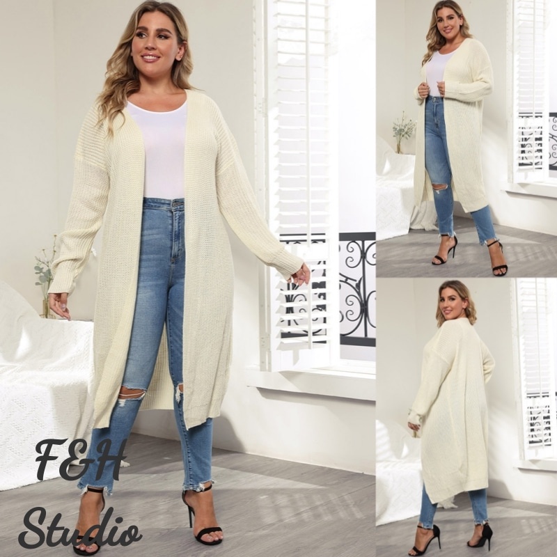 F&H 3212-L-3XL ผู้หญิง Plus ขนาดยาวถักเสื้อสเวตเตอร์ถัก