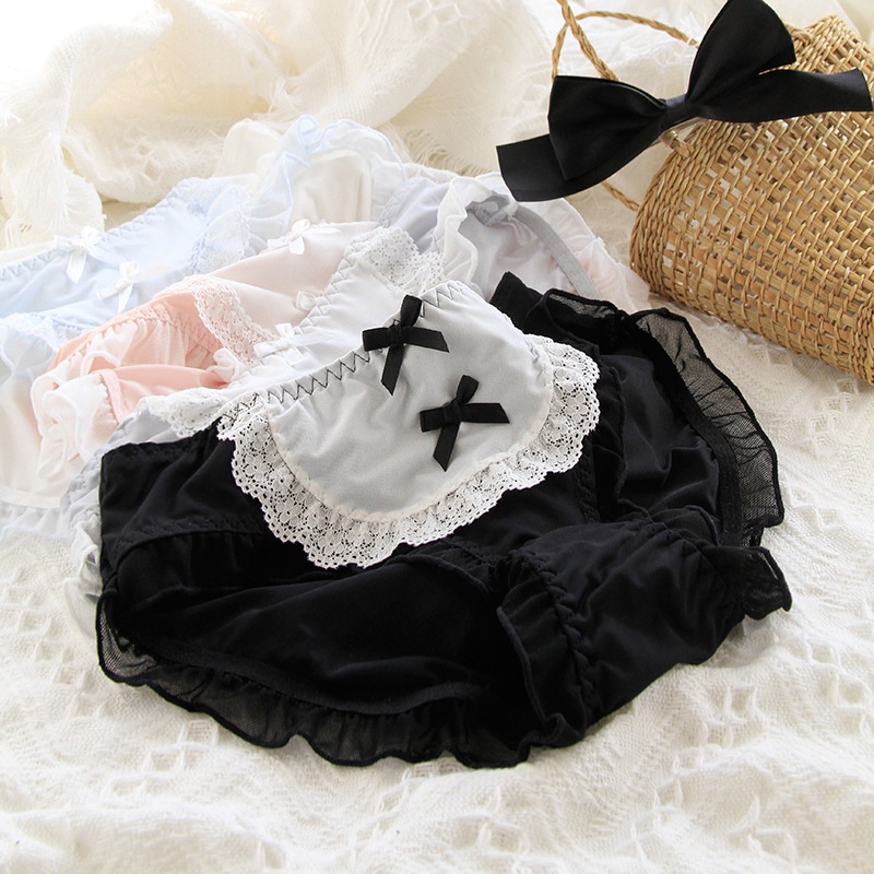 สินค้าพร้อมส่งจากไทย LoveIs Bra (N693) กางเกงในเมด ขอบขาระบายน่ารัก แต่งโบว์ผ้านุ่มน่ารัก