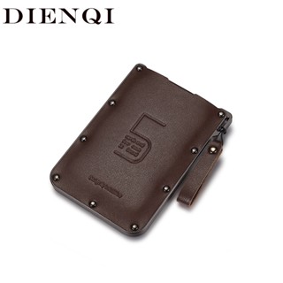 DIENQI Men Leather Aluminum Card Wallet Slim Business Cardholder Wallet Vintage Smart Card Key Luxury Credit Card Holder