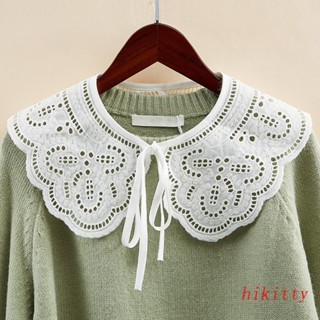 Hik สร้อยคอสั้น ผ้าคลุมไหล่ ผ้าแจ็คคาร์ด ลูกไม้ ลายดอกไม้ แมลงปอปลอม กลวง สีขาว สไตล์โลลิต้า สําหรับผู้หญิง