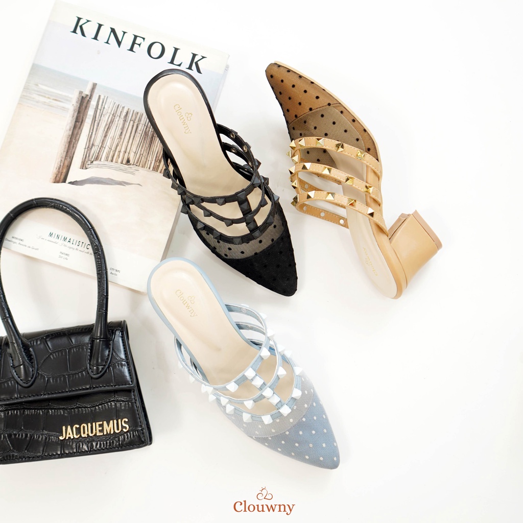 Clouwny Selens Lace Cone Heels Mules Heels Women Premium