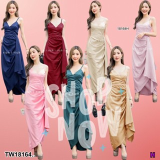 Maxi Dress เดรสราตรียาว สายเดี่ยว ผ้าซาร่าเงา เย็บจีบระบาย มีซิปหลัง  AP18164