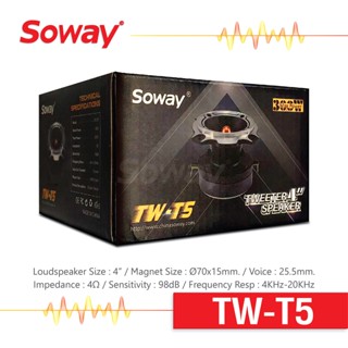 ลำโพง ทวิตเตอร์ ขนาด 4 นิ้ว เเม่เหล็ก Ø70x15mm.Voice: 25.5mm. 4Ω  Aluminum 1ดอก (แถม C ฟรี ทุกดอก) Soway TW-T5