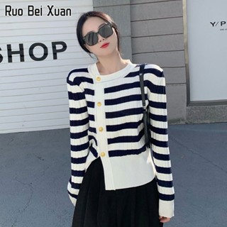 RUO BEI XUAN เสื้อสเวตเตอร์ถักผู้หญิงสไตล์เกาหลีสลิมสเวตเตอร์แจ็คเก็ตถักด้านบน